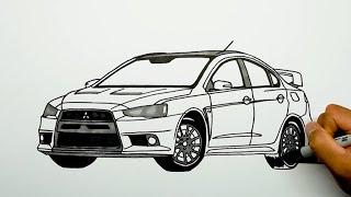 How to draw a car - Mitsubishi Lancer Evolution - Step by step