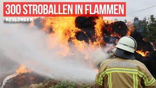 300 Strohballen geraten in Reiligen in Brand - Langer Feuerwehreinsatz am Wersauer Hof