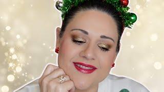 Classic Christmas GlamGold Makeup with Bold Red Lips!