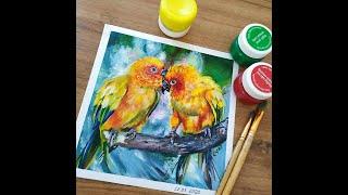 ОБЗОР ГУАШИ МАСТЕР-КЛАСС / "Master-Class" gouache review (+ cute parrots speedpaint)