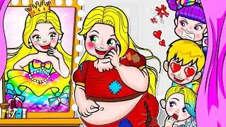 [paper dolls] Costume Rapunzel Fat Become Princess vs Thin Amy Friend | Rapunzel Family 놀이 종이