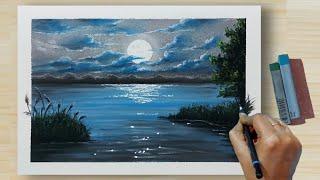 How to Draw Realistic Glowing Moonlight in Pastel - Complete Tutorial for Beginners (step by step).