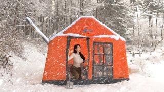 ️CAMPING IN THE SNOW WITH A WARM INFLATABLE TENT: SOUNDS OF SNOWY NATURE