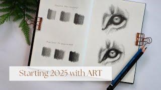 Starting 2025 Making Art   Graphite Comparison with Lion eyes 