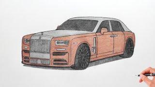 How to draw a ROLLS ROYCE PHANTOM 2018 / drawing Rolls-Royce phantom extended 2019 car