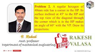 problem 2 projections of planes(Hexagon) solution in AutoCAD (Engineering Drawing by N.D.BHATT)