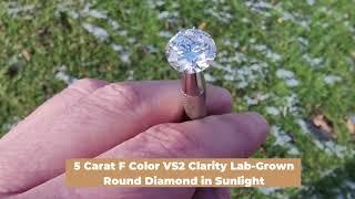 5 Carat Lab-Grown Diamond F Color, VS2 Ideal Cut Sparkling in Sunlight