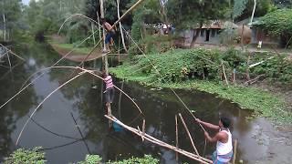 how to fix fishing net? amazing fishing net tricks. village boy making net ready for fishing.