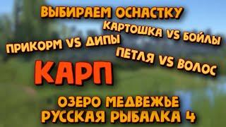 Ловим карпа на бойлы и дипы. Тест оснасток волосяной против петлевой. Медвежка. Русская рыбалка 4.