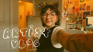 studio vlog: mixed media stickers, art school homework, life of an artist!