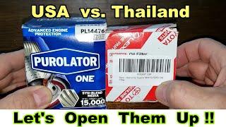 Purolator One PL14476 Oil Filter vs. Toyota 90915-YZZN1 Oil Filter Cut Open Comparison