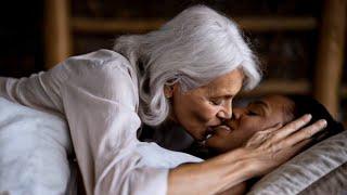 a white haired woman and a black young girl। Kiss to kiss