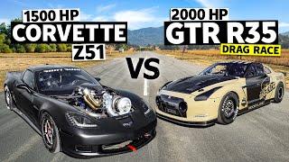 3,500hp Drag Race… R35 GT-R vs C6 Corvette, 7 Second Showdown!