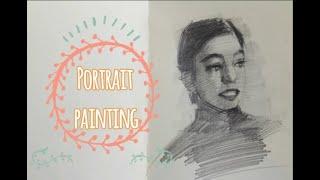 Painting portrait sketch. Demonstration