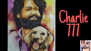 777 Charlie movie poster\ Rakshit Shetty drawing \777 ಚಾರ್ಲಿ \ watercolor portrait painting