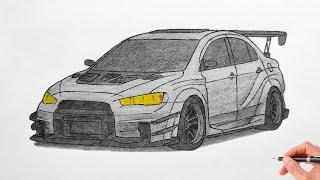 How to draw a MITSUBISHI LANCER EVOLUTION 10 widebody / drawing evo x varis wide body kit car 2008