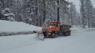 Caltrans old school S series plowing Highway 89 on the west shore of Lake Tahoe.