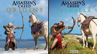 Assassin's Creed Origins vs Valhalla - Physics and Details Comparison