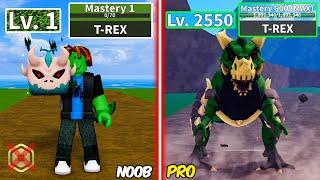 Level 1 to Max Level as Green Bacon using only T-rex Fruit | Unlocked Human V4 with Zero Robux & F2P