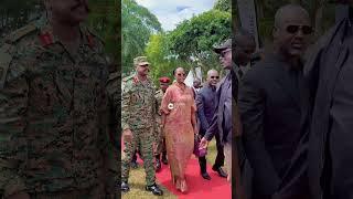 Gen. Muhoozi and wife welcomed for Cedric's burial #museveni #uganda #presidentmuseveni #GenMK