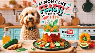 Salmon Cake Feast & Veggies with My Mini Goldendoodle!  Live #1