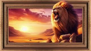 Lion roaring at sunset Art on Your TV: 2-Hour Classic Vintage Artwork as Screensaver & Wallpaper