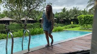 Wet denim dress • Wetlook girl in the pool •  wetlook dress • wet jeans • swimming in clothes