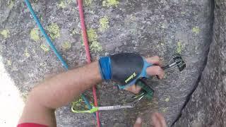 Climbing Via pesce d'aprile (pitch 4 5c) in Valle de''orco (torre di Aimonin) - Italy