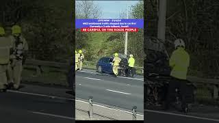 LIVE NOW-21/4/24 M62Jct.23 west #traffic stopped due to #carfire AVOID! #emergency #scary #safe #hgv