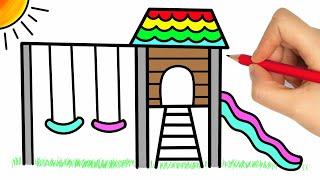 How To Draw A Playground With Slide And Swing