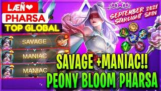 SAVAGE+ MANIAC!! Peony Bloom Pharsa New Skin Gameplay [ Top Global Pharsa ] LÆÑ️- Mobile Legends