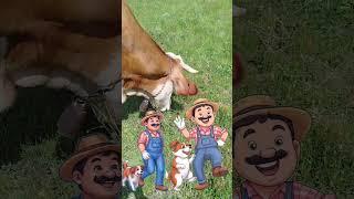 Teo has fun with his dog while grazing the cows