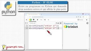 Python  IF ELSE  Si  Exercice  Afficher le Minimum de 2 nombres   Condition  SNT seconde