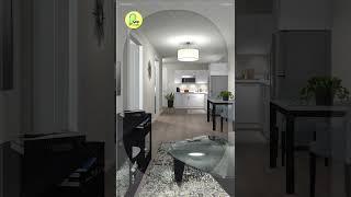3D Animation: Small Apartment Design Idea, Living Room, Dining & L-Shaped Kitchen