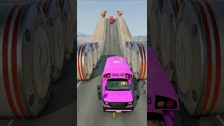 School Bus & Ambulance Van vs Hydraulic Crush - BeamNG.Drive