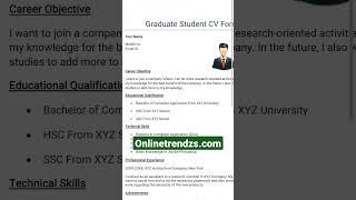 Best Graduate Student CV Format 2024 #resumeformat #shortsvideo