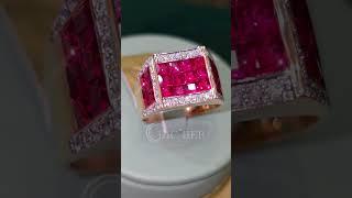 Invisible Setting 4.9ct Princess Cut Ruby Sapphire Men's Band