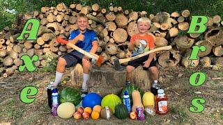 Kid's hitting stuff with axes