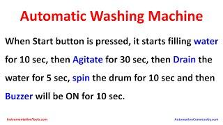 PLC Ladder Logic for Washing Machine Cycle: Fill, Agitate, Drain, Spin, Buzzer