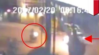 Motorcyclist taken out by speeding car in terrible road accident in Indonesia - TomoNews