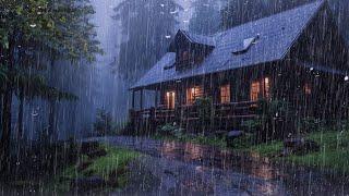 Goodbye Insomnia With Heavy RAIN Sound | ASMR, Rain Sounds On Old Roof In Foggy Forest At Night