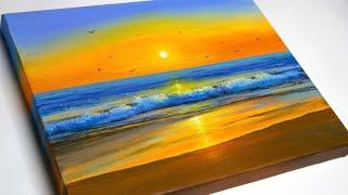 Sunset Painting | Sunset Beach Painting | Sunset Reflection Painting