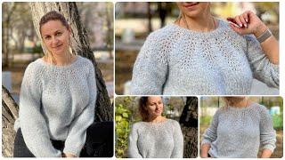 шикарный ажурный джемпер спицами с круглой кокеткой. Knitting pattern. Knitted jumper.