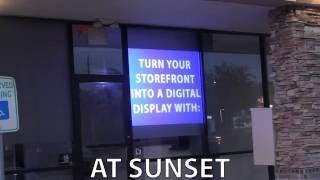 Visible Vitrum Timeline Video: Store Window Projection During Day Time, Sunset, and Evening