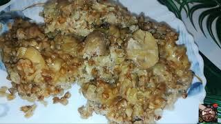 Гречка с сыром и грибами.