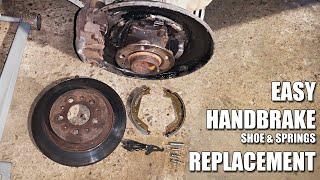 How to replace Volvo Parking Brake / Handbrake  Shoes and springs on S60, S80, V70, XC70, XC90