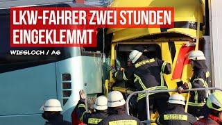 Schwerer Verkehrsunfall am Stauende auf der A6 - Lkw-Fahrer 2 Stunden im Führerhaus eingeklemmt