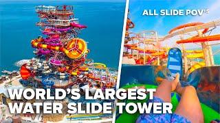 NEW! World’s TALLEST water slide tower! | All slide POV’s at Meryal Waterpark Qatar!