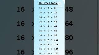 #16katable #mathstables #maths #multiplicationtables #multiplication