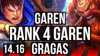 GAREN vs GRAGAS (TOP) | Rank 4 Garen, 7 solo kills, 900+ games, Godlike | NA Challenger | 14.16